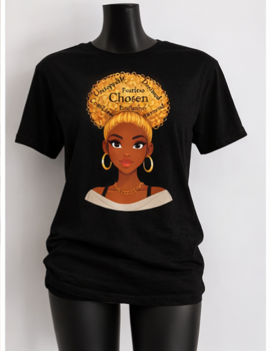 Chosen Queen Blonde Afro Shirt – Fearless Confident Favored Graphic Tee | Empowering Black Woman Shirt | Melanin Queen Apparel