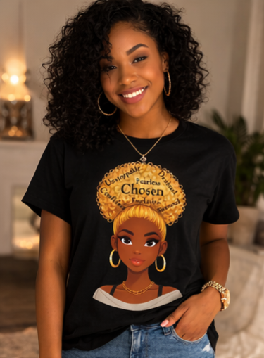 Chosen Queen Blonde Afro Shirt – Fearless Confident Favored Graphic Tee | Empowering Black Woman Shirt | Melanin Queen Apparel