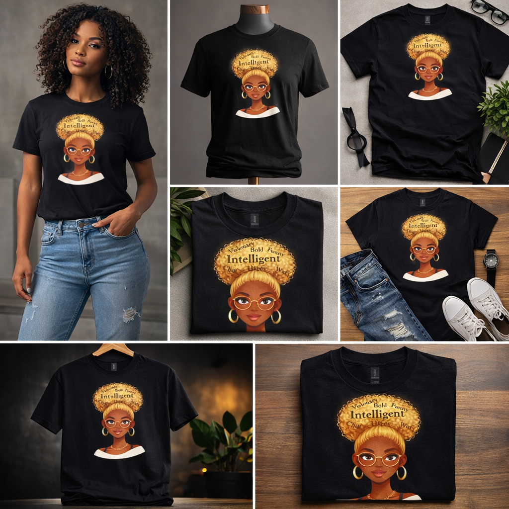 Intelligent Queen Blonde Afro Shirt – Smart Black Woman Graphic Tee | Bold Witty Happy Shirt | Melanin Empowerment Apparel