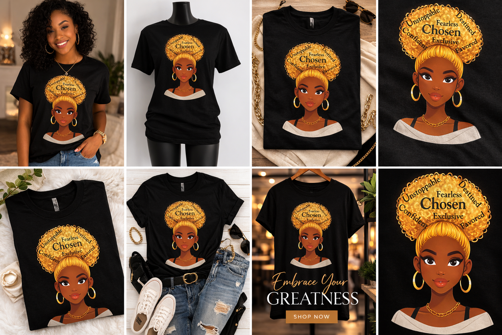 Chosen Queen Blonde Afro Shirt – Fearless Confident Favored Graphic Tee | Empowering Black Woman Shirt | Melanin Queen Apparel