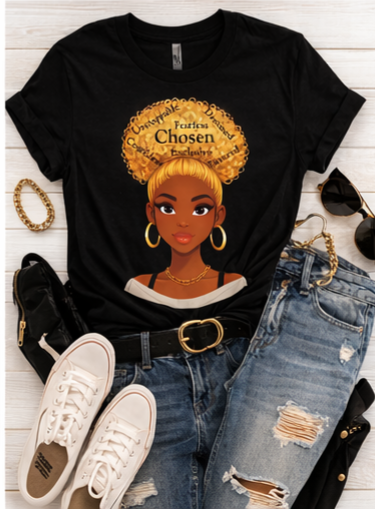 Chosen Queen Blonde Afro Shirt – Fearless Confident Favored Graphic Tee | Empowering Black Woman Shirt | Melanin Queen Apparel